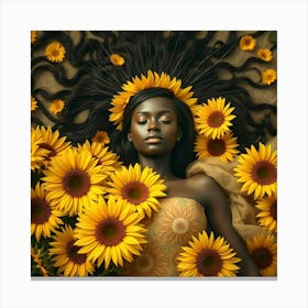 Portrait Of A Black Woman With Sunflowers Canvas Print