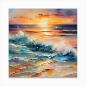 Seashore. Sand, waves, sunset and summer oil colors. Olivia arts printable. Canvas Print