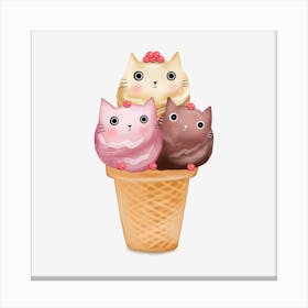 Ice Cream Cone With Cats Canvas Print