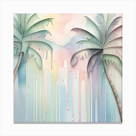Palm Trees Watercolor Dripping Canvas Print