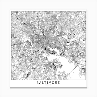 Baltimore White Map Square Canvas Print