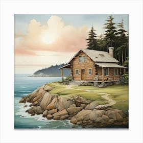 Coastal Log Cabin Landscape Art Print 3 Canvas Print