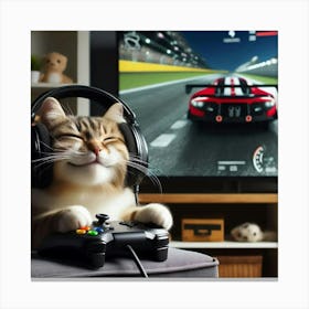 Cat Playing Video Game Canvas Print