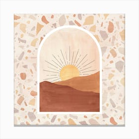 Sunset Over The Desert and terrazzo pattern Canvas Print