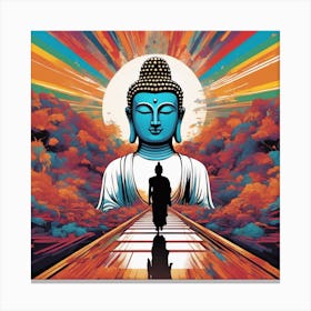 Lord Buddha Is Walking Down A Long Path, In The Style Of Bold And Colorful Graphic Design, David , R (6) Canvas Print