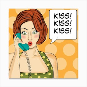 Kiss, Kiss, Kiss, Pop Art Redhead Woman Canvas Print