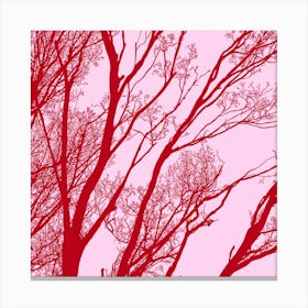 Red Winter Trees On A Pink Background Canvas Print