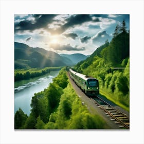 Travel Sky Train Scenery Forest Summer Landscape View Freight Bay Sunlight Green Beautif (3) Canvas Print