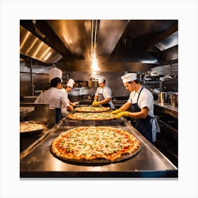 Pizza Chefs In A Restaurant Kitchen 1 Canvas Print