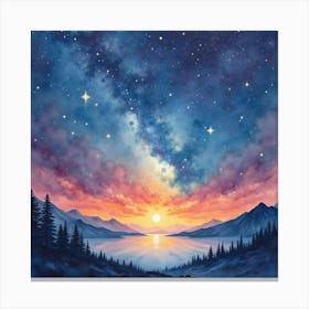 Watercolor Painting Of A Cosmic Landscape With Stars 1 Canvas Print