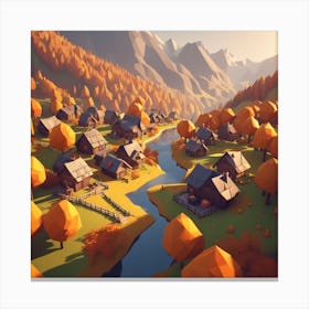 Low Poly Village Canvas Print