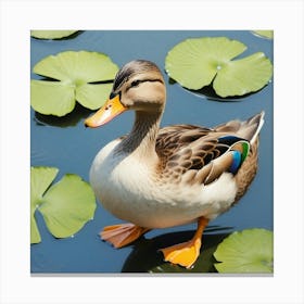 Duck In Pond With Lily Pads Canvas Print