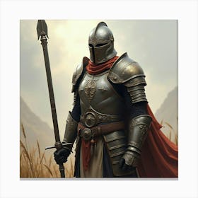 A Legendary Warrior In Ancient Armor, Standing On A Battlefield 1 Canvas Print