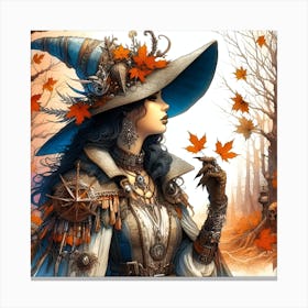 Portrait Of A Young Witch In The Autumn Woods Canvas Print