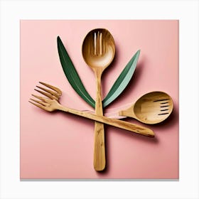 Moke Up Spoon Fork Knife Utensil Dining Bamboo Ecofriendly Branding Reusable Sustainable (1) Canvas Print