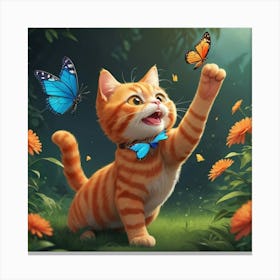 Cat Playing With Butterflies 2 Canvas Print