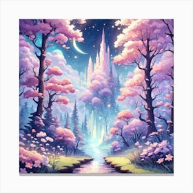 A Fantasy Forest With Twinkling Stars In Pastel Tone Square Composition 26 Canvas Print