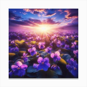 Purple Violets At Sunset Canvas Print