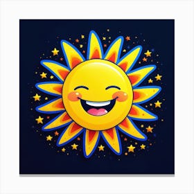 Lovely smiling sun on a blue gradient background 68 Canvas Print