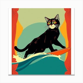 Cat On Surfboard Canvas Print