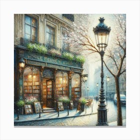 Street lamp in Paris outside a book store Canvas Print