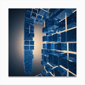 Geometric Blue Cubes Form A Grid Like Network Suspended In Mid Air, Representing The Complexity Of Digital Systems Through Futuristic 3d Visualization Canvas Print