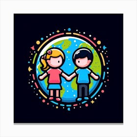 Children Holding Hands Around The World Canvas Print