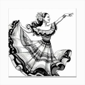 Line Art Mexican Dancer 4 Canvas Print