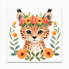 Floral Baby Lynx Nursery Illustration (61) Canvas Print