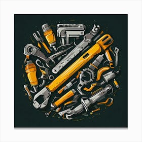 Logo Vector Tools Wrench Hammer Screwdriver Saw Pliers Drill Gear Nuts Bolts Spanner Ch (9) Canvas Print