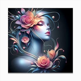 Woman With Flowers On Her Head 1 Canvas Print