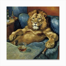 Tipsy Tails: Animal Edition Lion With A Cigar Canvas Print