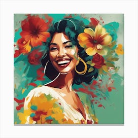 An Artwork Depicting A Smile Women, Big Tits, In The Style Of Glamorous Hollywood Portraits, Green R Canvas Print
