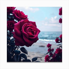 Red Roses On The Beach 3 Canvas Print