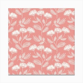 White Yarrow with Leaves on Pink, Pattern Canvas Print