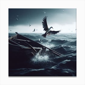 Seagull Flying Over A Boat Canvas Print