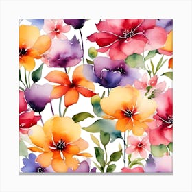 Watercolor Flowers Seamless Pattern 1 Canvas Print