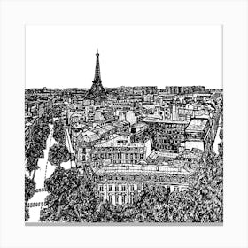 Paris Skyline, Black and White, Illustration Artwork Toile