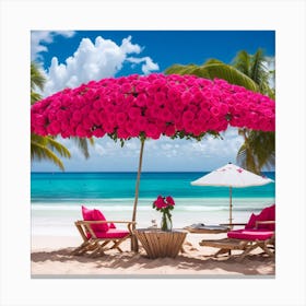 Roses Umbrella On The Beach 1 Canvas Print