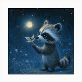 Curious Raccoon with Heart Leaf Backdrop 3 Canvas Print