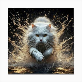 White Cat Splashing Water 1 Canvas Print
