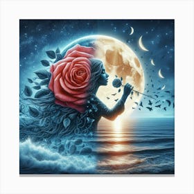 Moon And Roses 2 Canvas Print