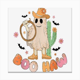 Retro Halloween Cowboy Ghost Boo Haw Cactus Western Texas Canvas Print