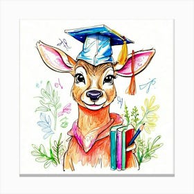 Watercolor Deer With Graduation Cap Canvas Print