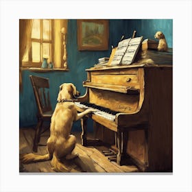Dog Playing Piano Canvas Print