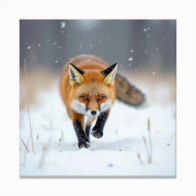 Playful Red Fox Darting Through A Snowy Field 1 Canvas Print