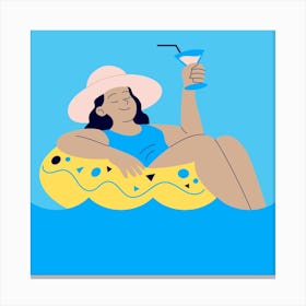 Woman Relaxing In A Pool Canvas Print