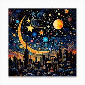 Night Sky With Stars And Moon Canvas Print