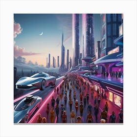 Futuristic sci fi city at Dusk 1 4 Canvas Print