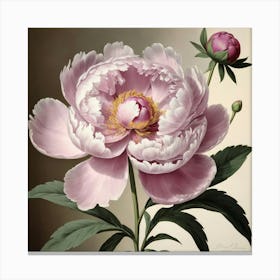 Pink Peony flower plants painting art print Canvas Print